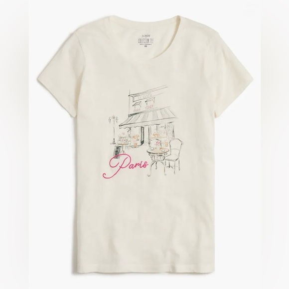 J. Crew Factory 100% Cotton Paris Cafe Graphic Tee BW832 Sz XXS in White NWT - Picture 1 of 2